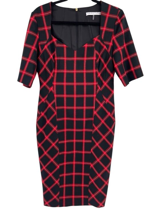 Trina Turk Dresses & Skirts - TRINA TURK Women's Black Red Plaid Sheath 1/2 Sleeve Dress US 10